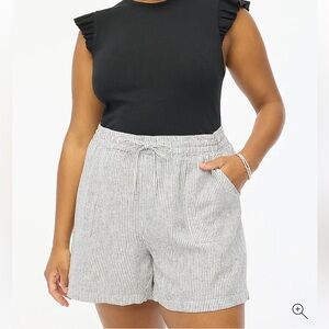 NEW J.Crew Linen Blend Shorts Black White Stripe Drawstring Elastic Waist NWT